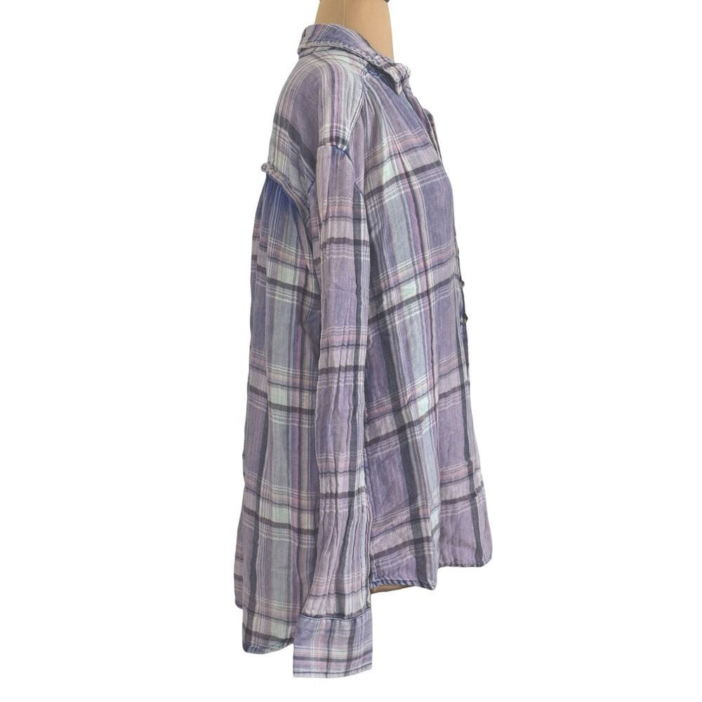 FREE PEOPLE Washed Away Plaid Pullover Top Purple Flannel Asymmetrical Size L - Picture 7 of 12